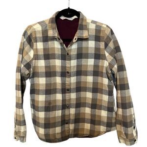Woolrich Women's Fleece Lined Flannel Shirt Gray/Tan Plaid size Medium